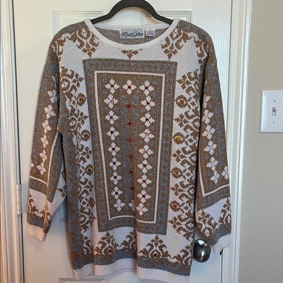 Alexa Grace Sweaters - Alexa Grace Vintage Metallic Jeweled Sweater